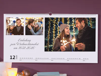 Bild eines weihnachtlichen Fotokalenders, auf dem die Bilder als Collage arrangiert sind.